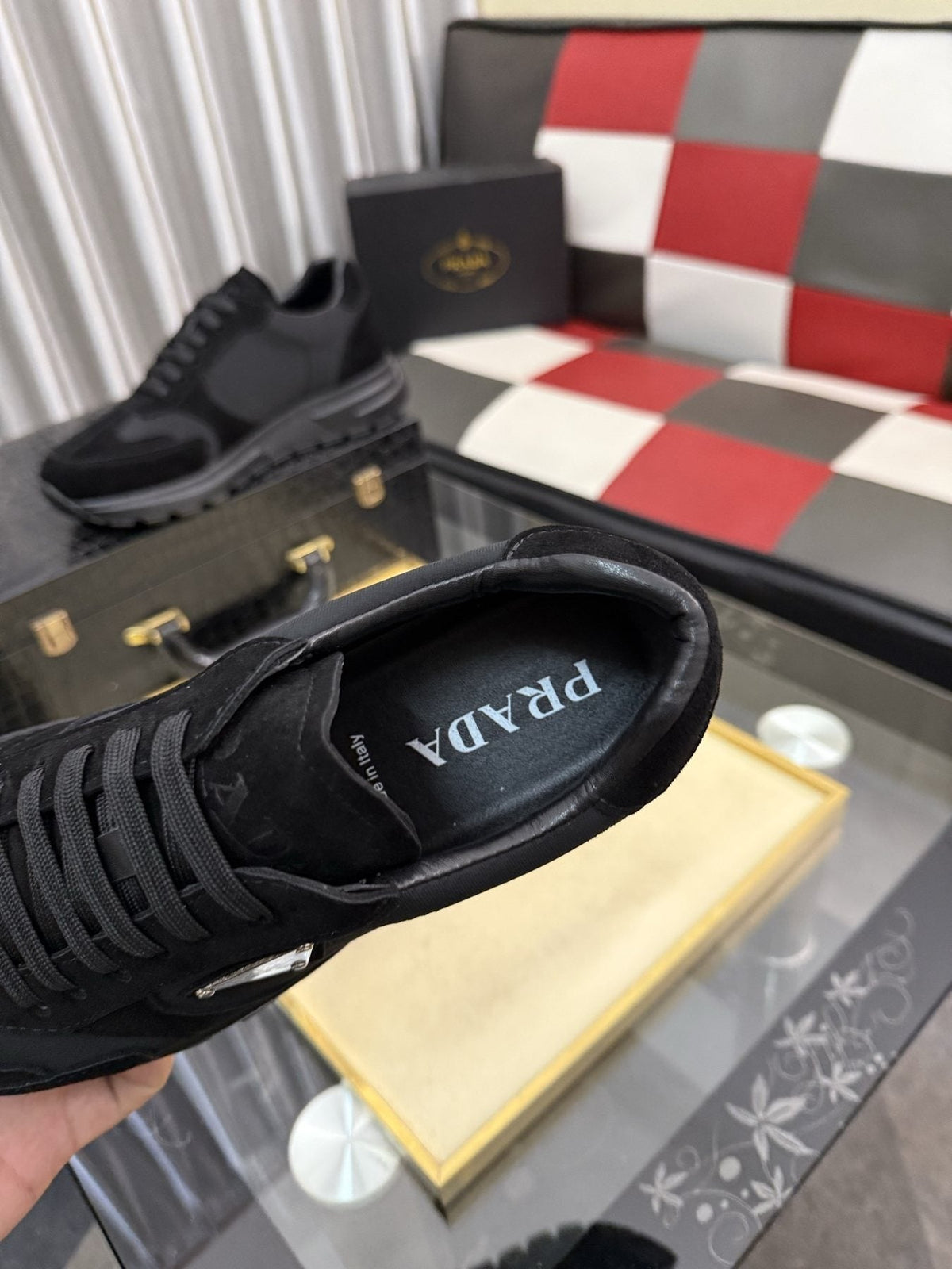 Prada Black Triangle Badge Sneakers — detail