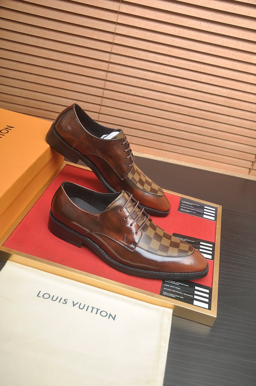 Louis Vuitton Brown Checkered Lace-Up Dress Shoes — front
