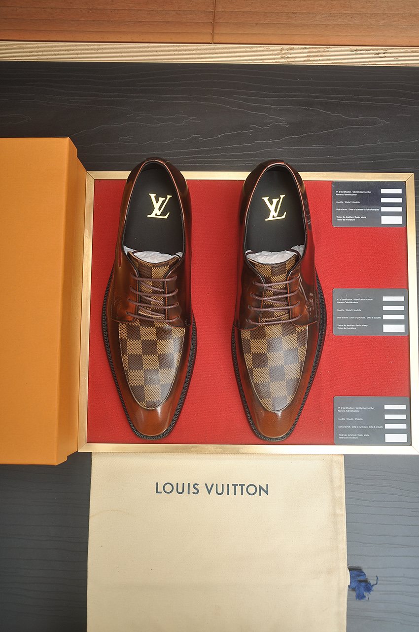 Louis Vuitton Brown Checkered Lace-Up Dress Shoes — hero