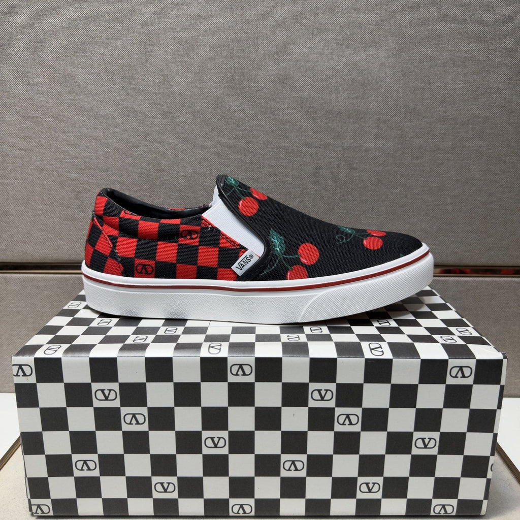 Vans Cherry Checkerboard Slip-On Shoes — side