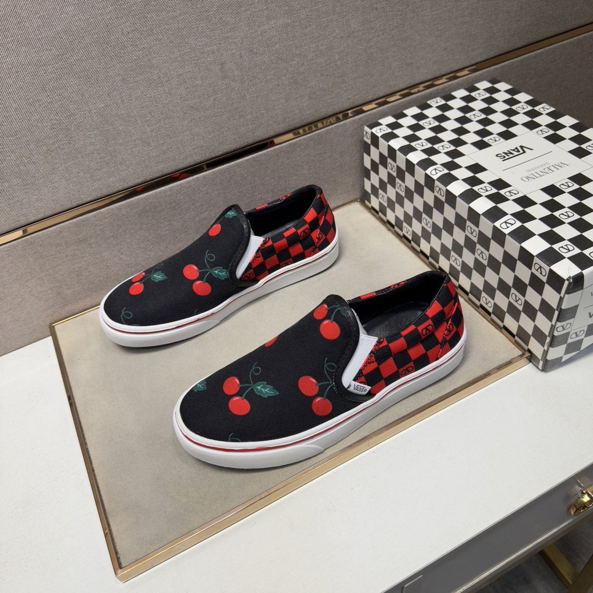 Vans Cherry Checkerboard Slip-On Shoes — front