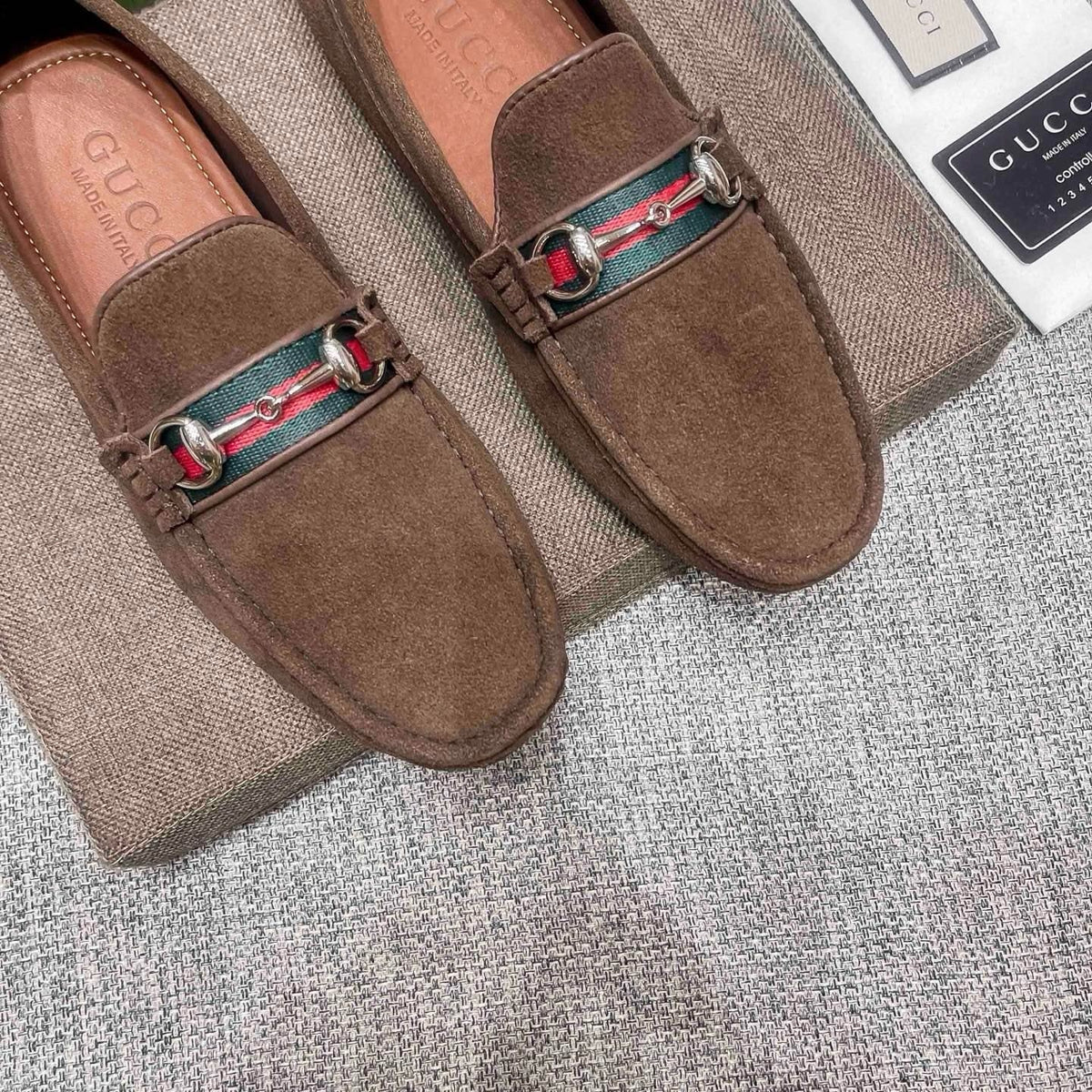 Gucci Brown Web Stripe Loafers — detail
