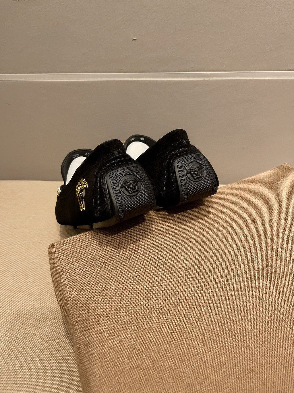 Versace Black Gold Hardware Loafers — back