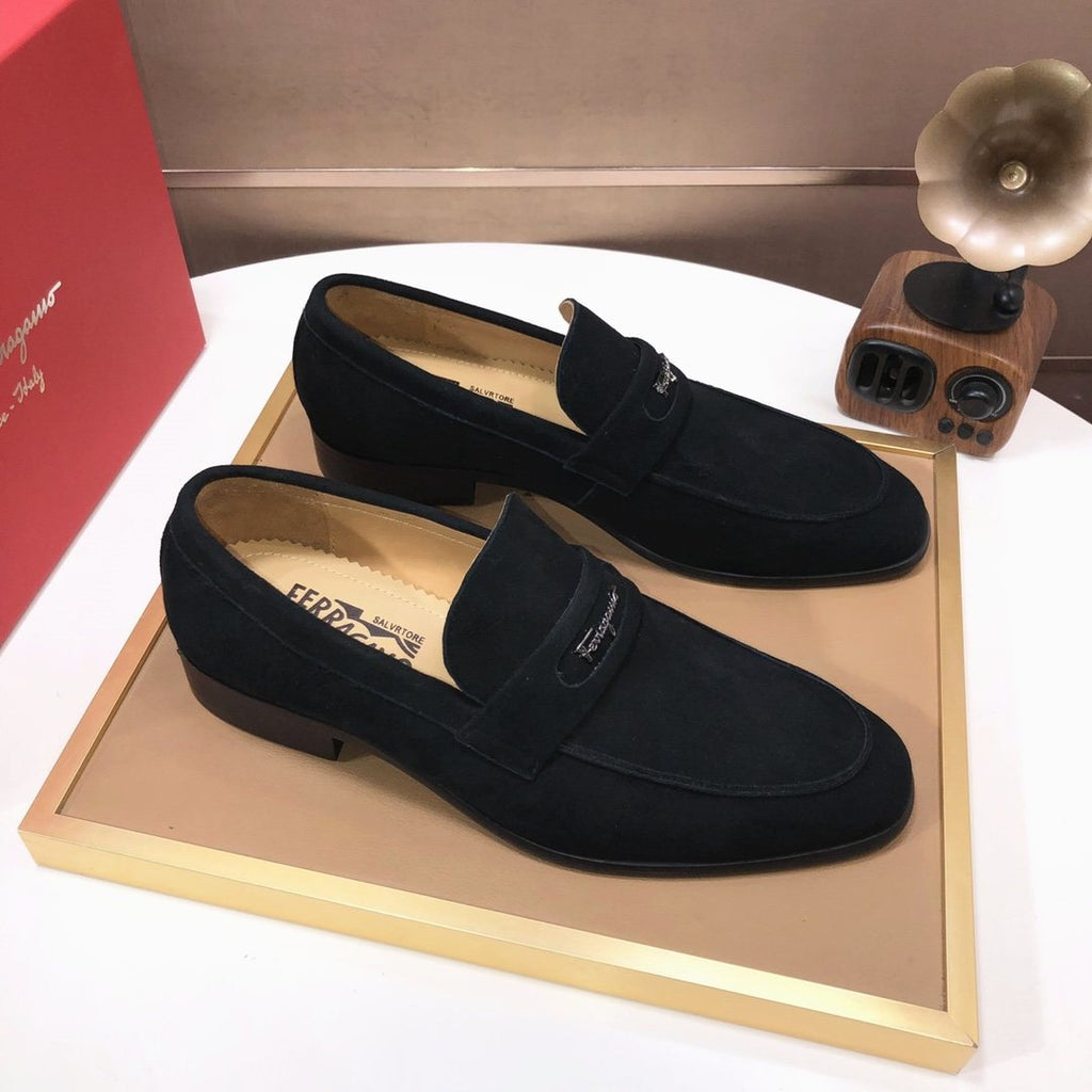 Ferragamo Black Slip-On Loafers — front