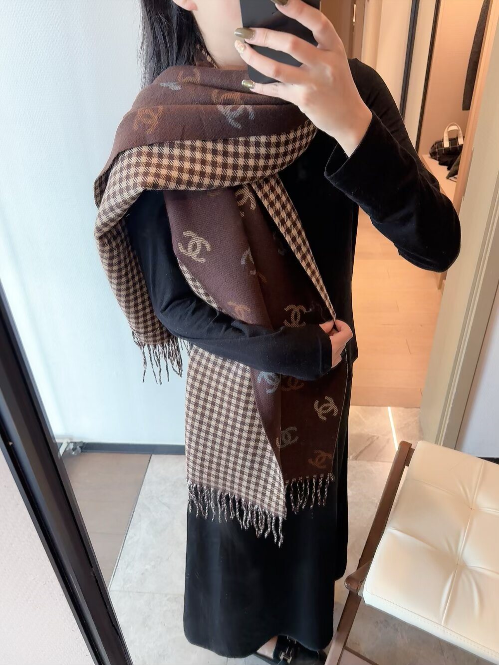 Chanel Reversible Motif Scarf — model