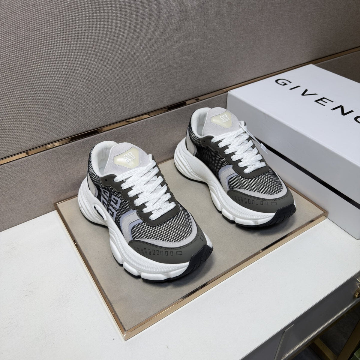 Givenchy Gray Mesh Panel Low-Top Sneakers — front