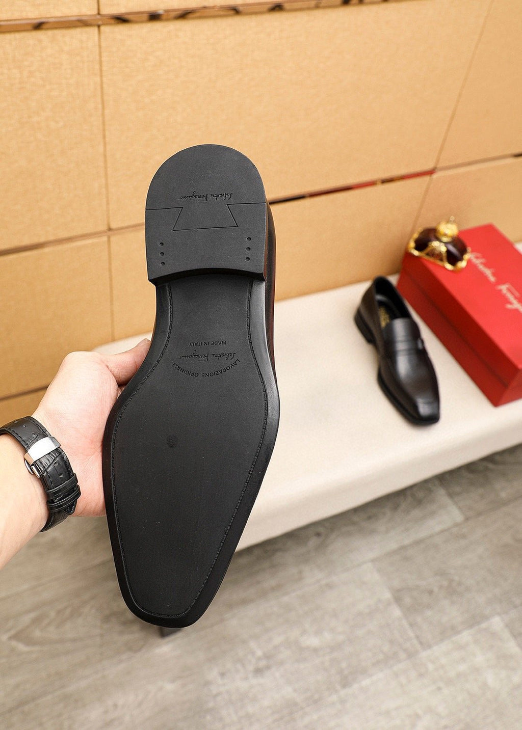 Ferragamo Black Buckle Loafers — detail
