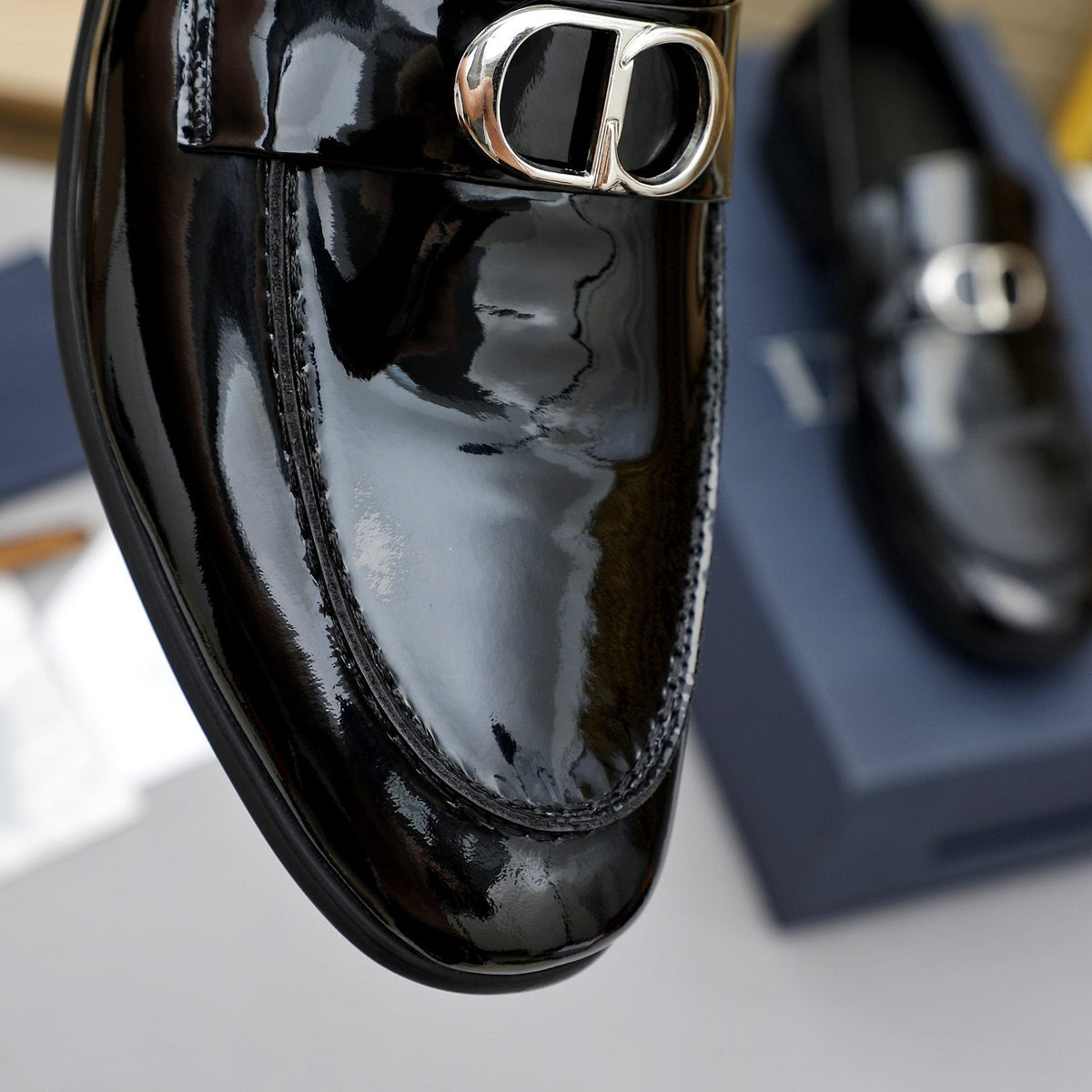 Dior Black Patent Leather Loafers — detail