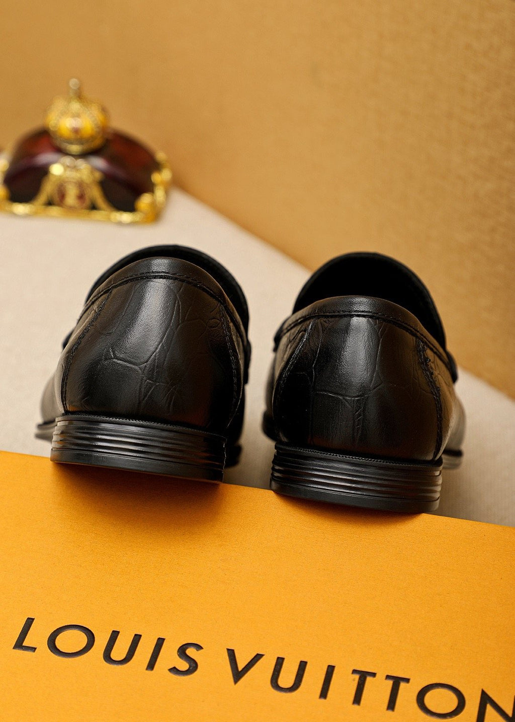 Louis Vuitton Black Textured Slip-On Loafers — back