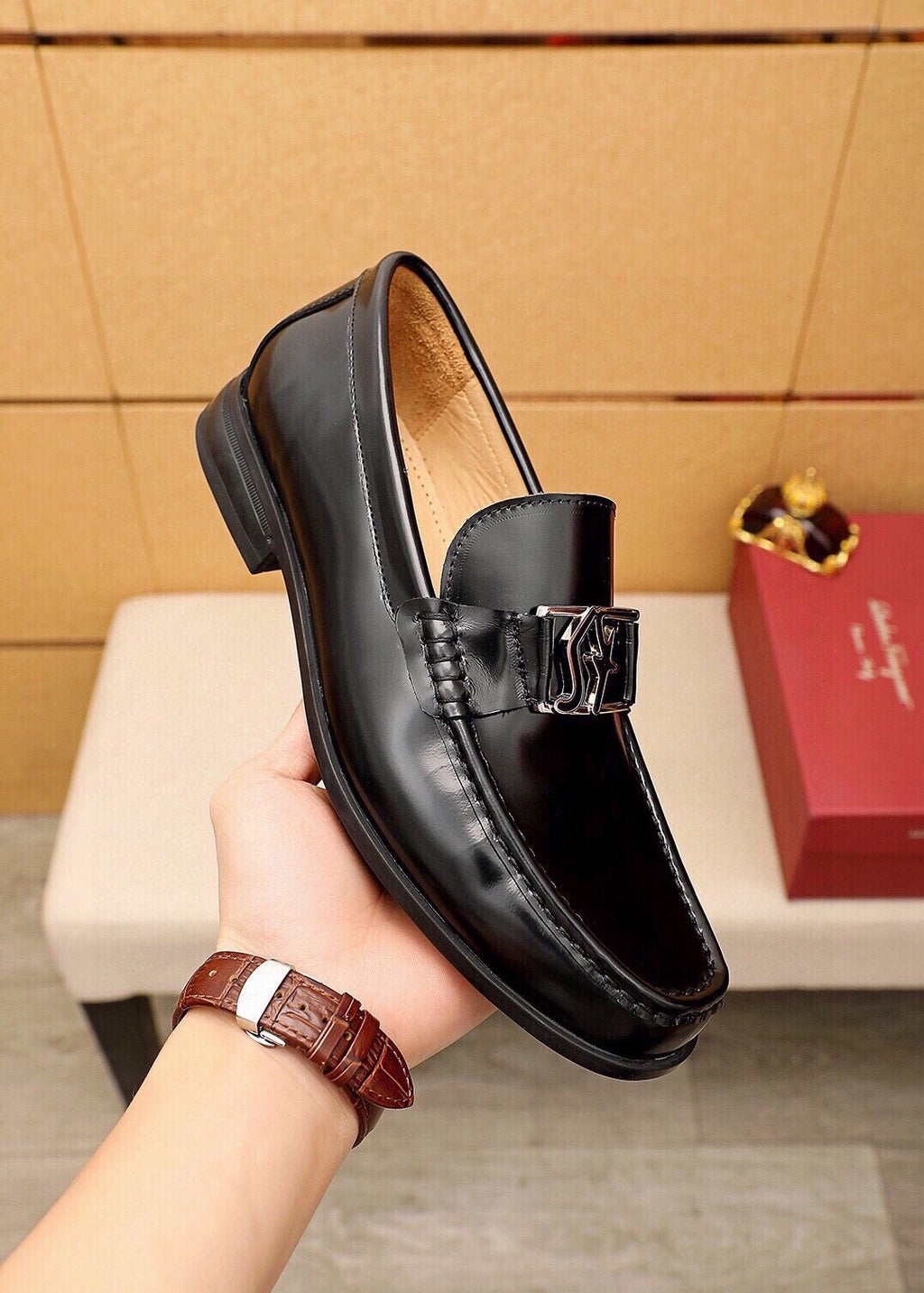 Ferragamo Black Leather Hardware Loafers — model