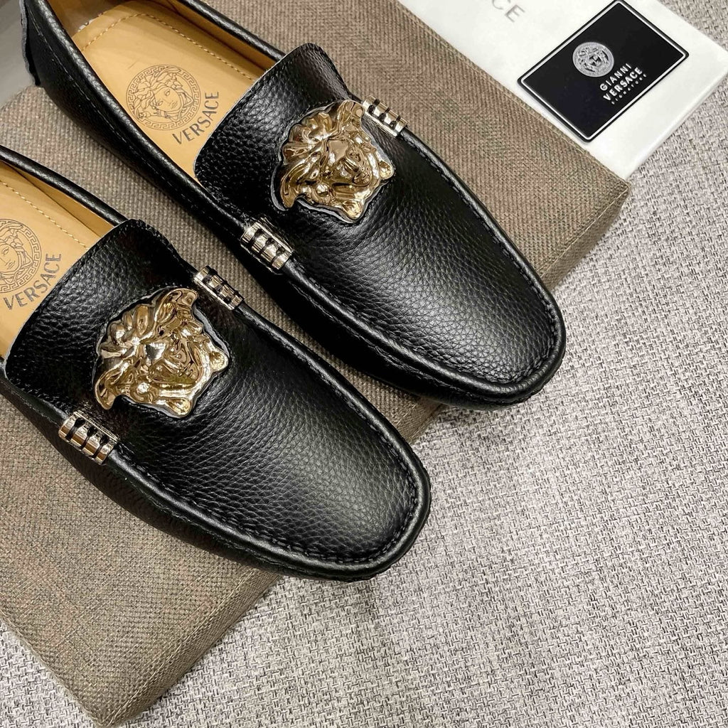Versace Textured Leather Medusa Loafers — front