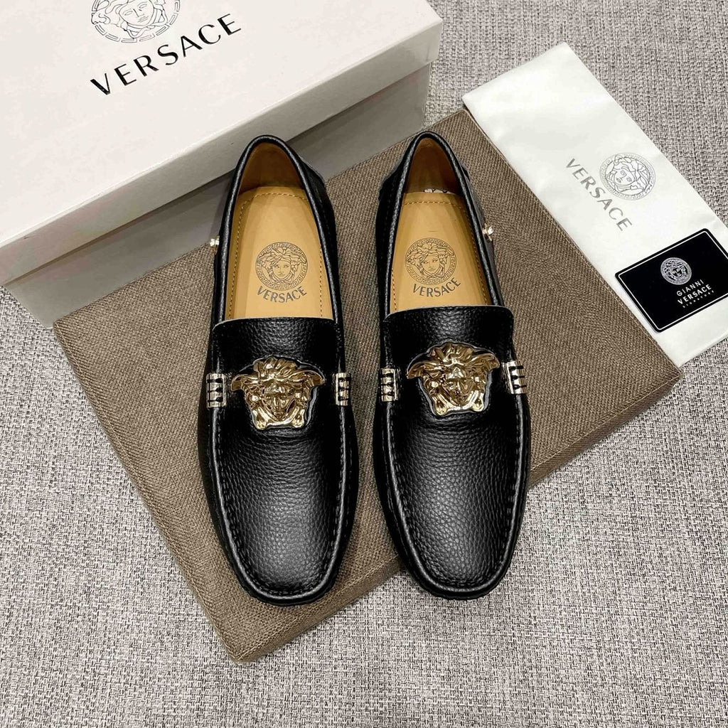 Versace Textured Leather Medusa Loafers — front