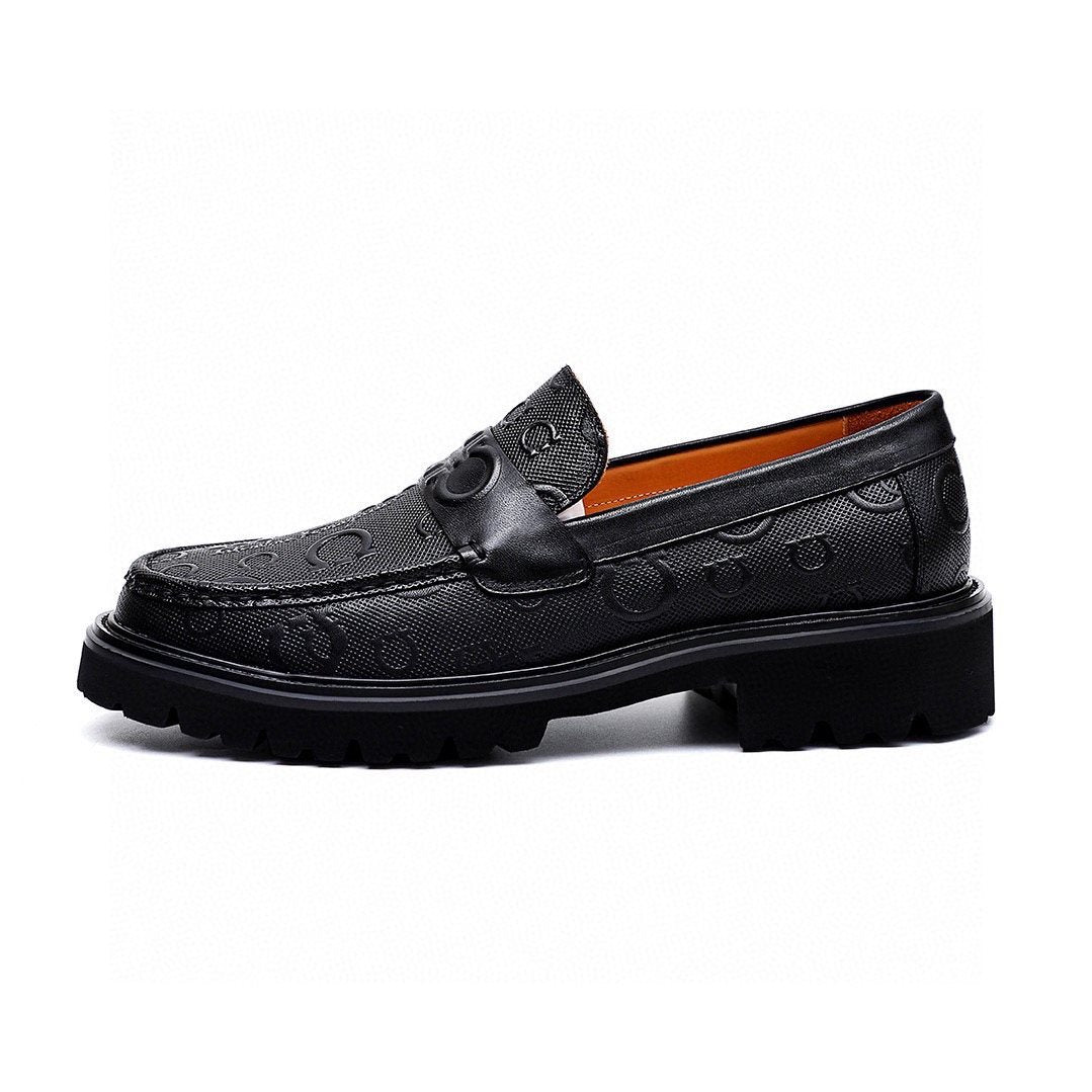 微商相册测试鞋子-Salvatore Ferragamo Black Embossed Lug Sole Loafers — side
