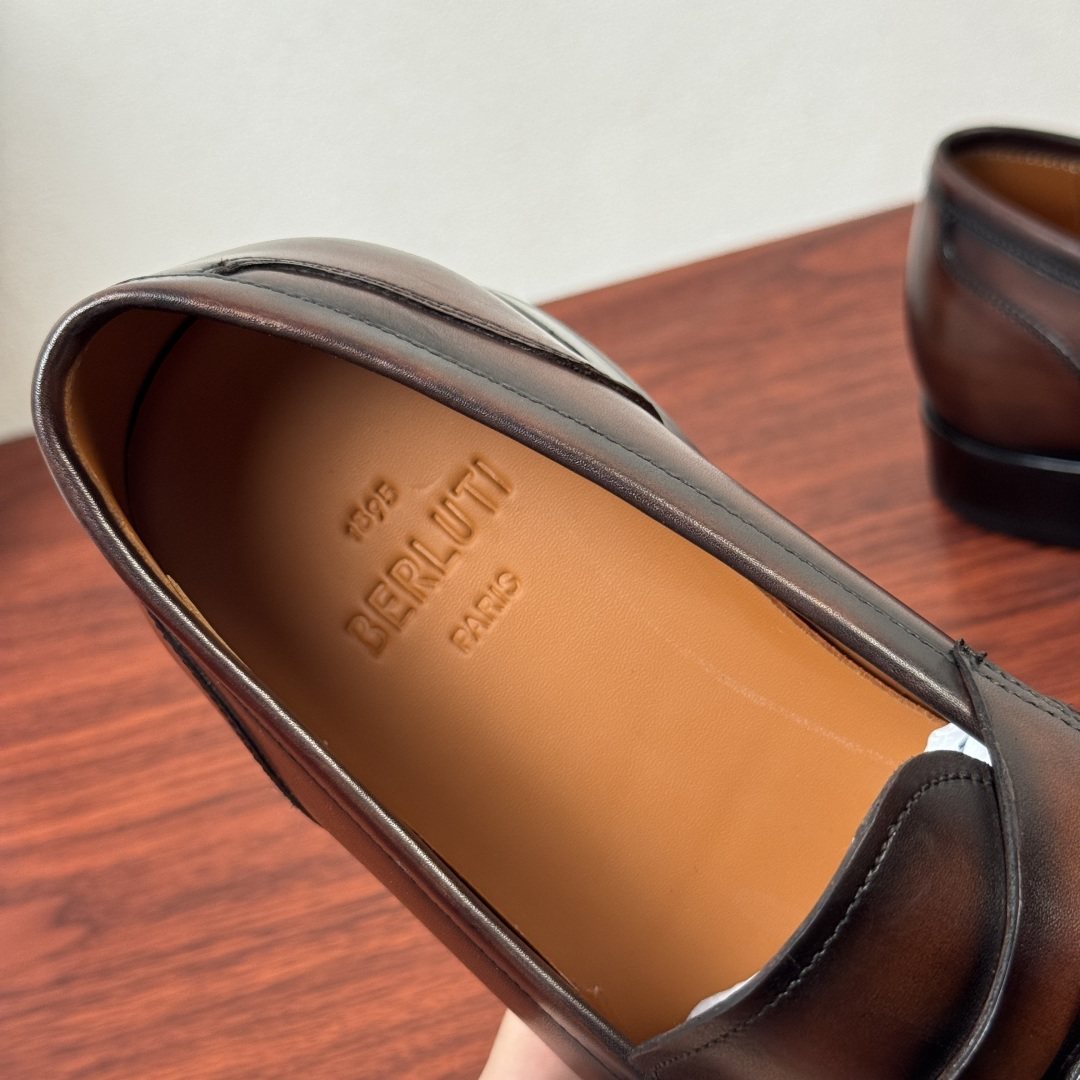 Berluti Burnished Penny Loafers — label