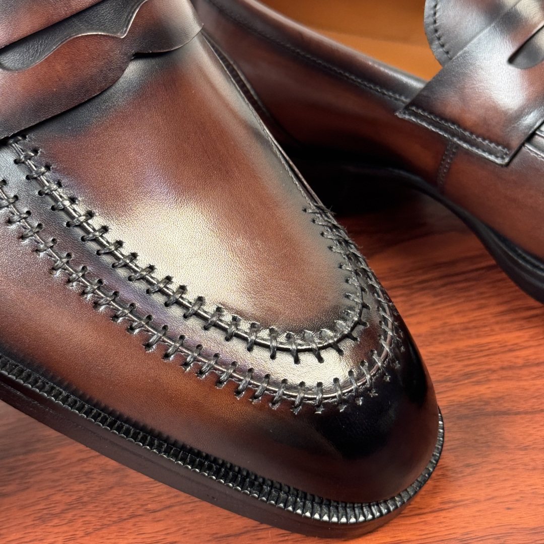 Berluti Burnished Penny Loafers — detail