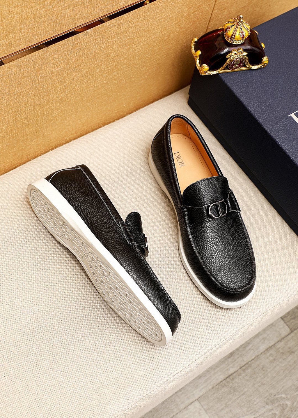 Dior Pebbled Leather Buckle Loafers — side