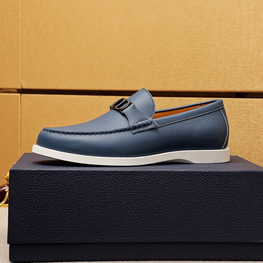 Dior Pebbled Leather Buckle Loafers — side