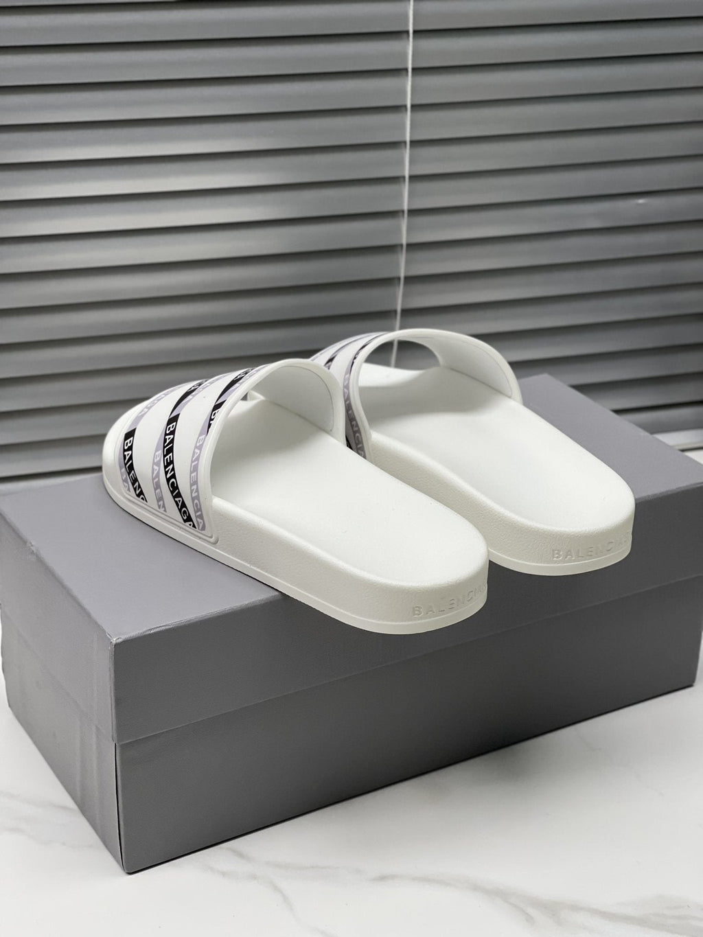 Balenciaga Logo Strap Slide Sandals — side
