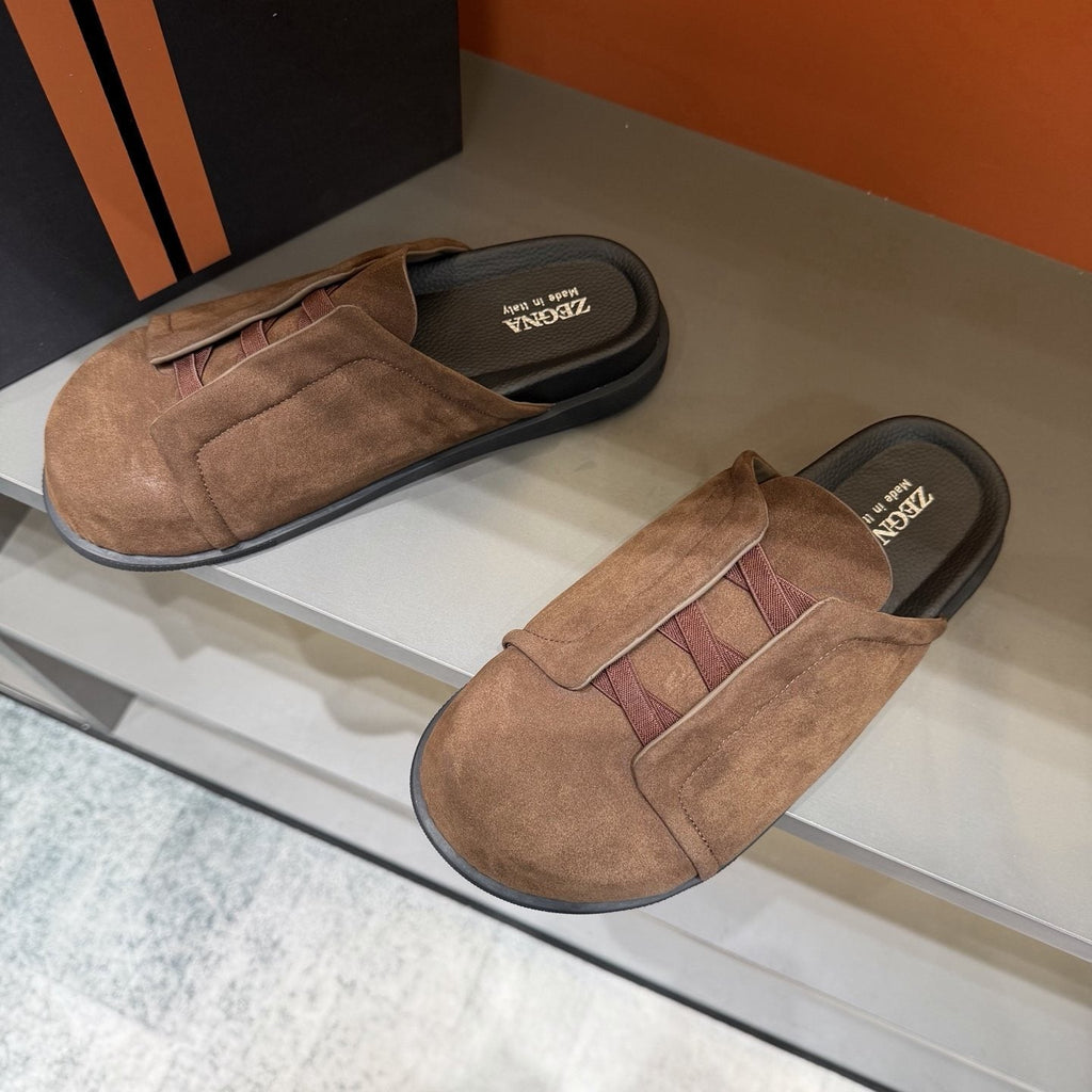 Zegna Layered Vamp Slide Sandals — front