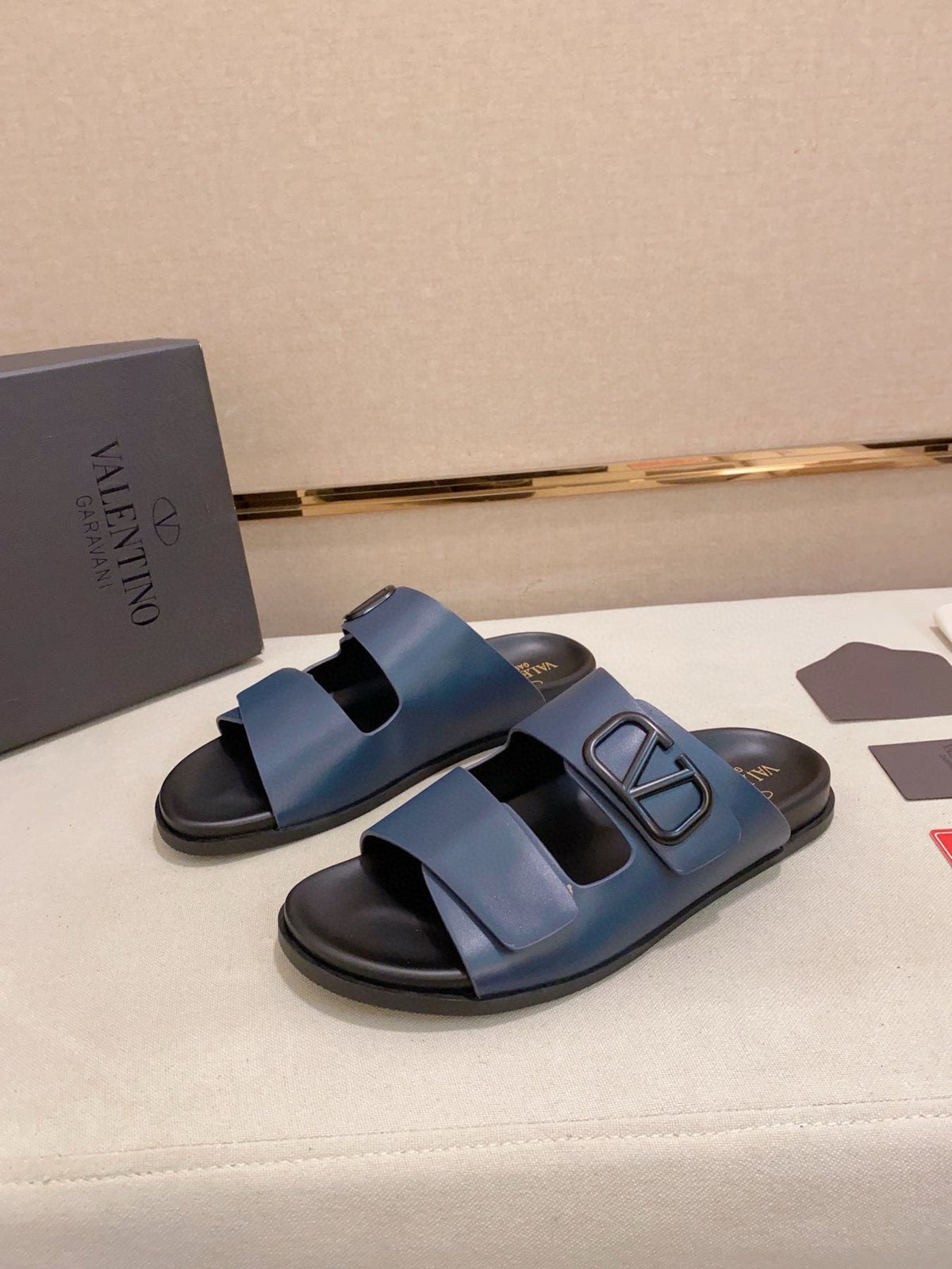 Valentino Two-Strap Buckle Slide Sandals — front