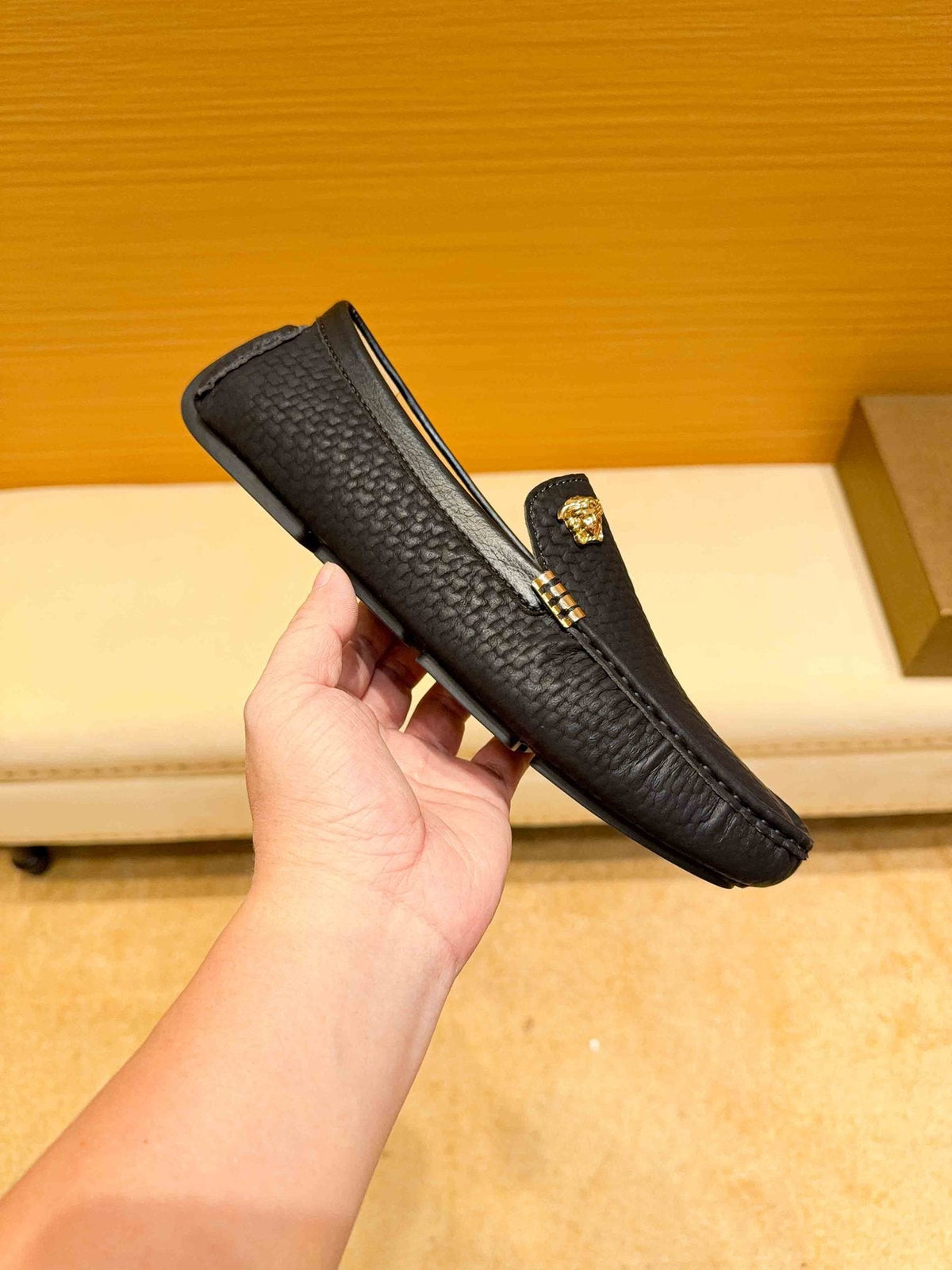 Versace Textured Leather Driving Loafers — side