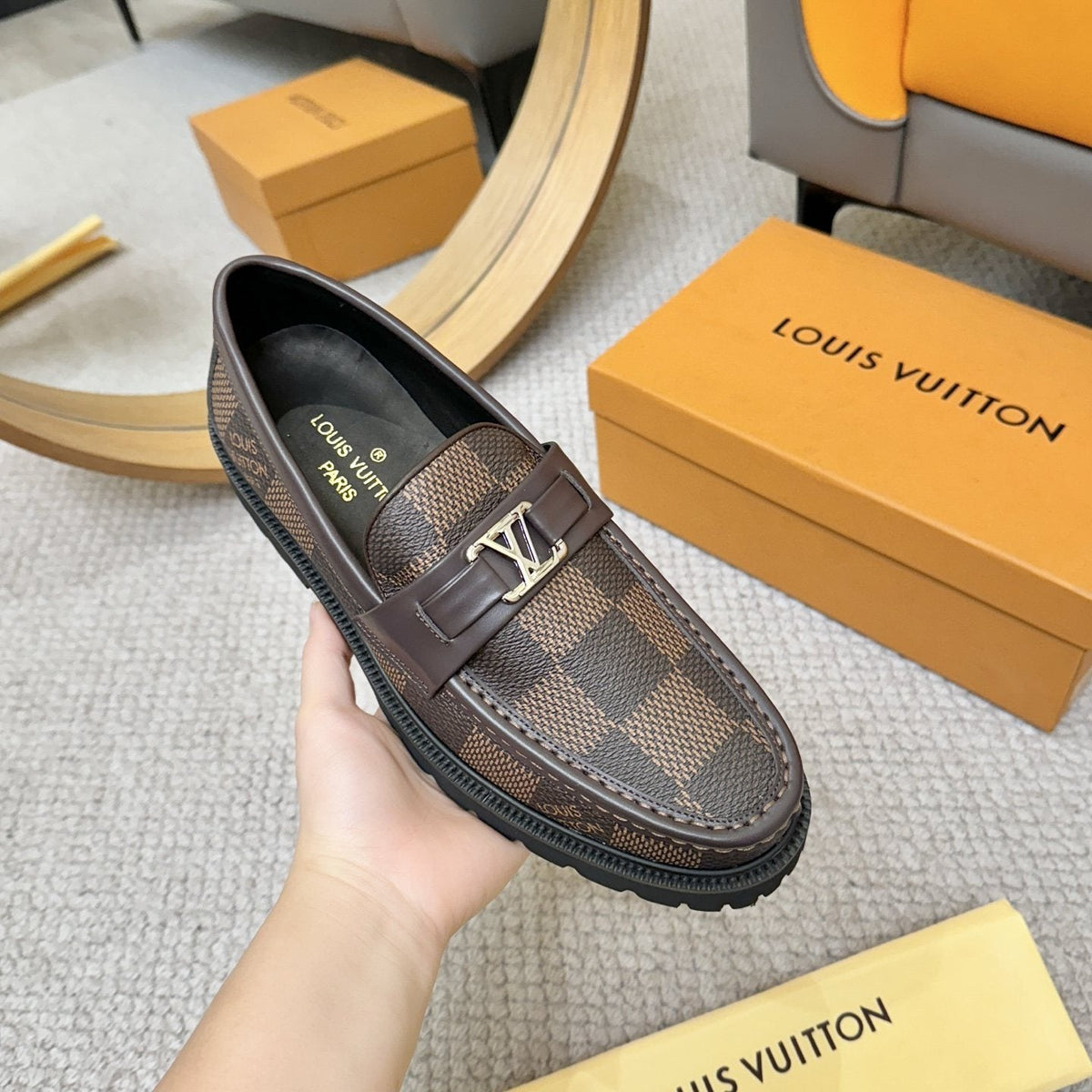 Louis Vuitton Checkered Lug Sole Loafers — model