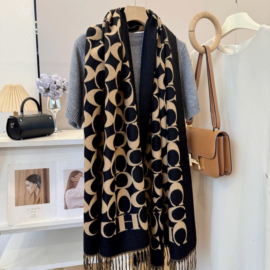 Coach Fringed Woven Motif Scarf — front