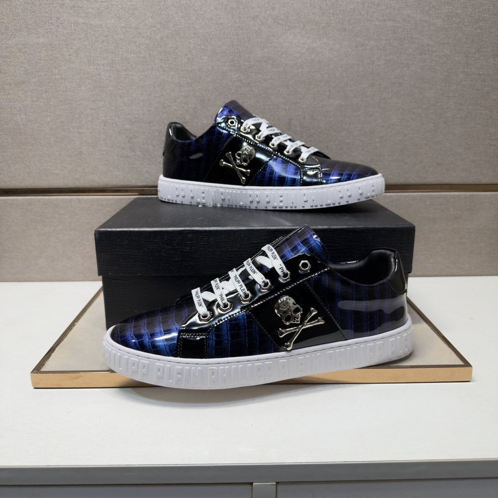 Philipp Plein Black and Gray Plaid Low-Top Sneakers — model