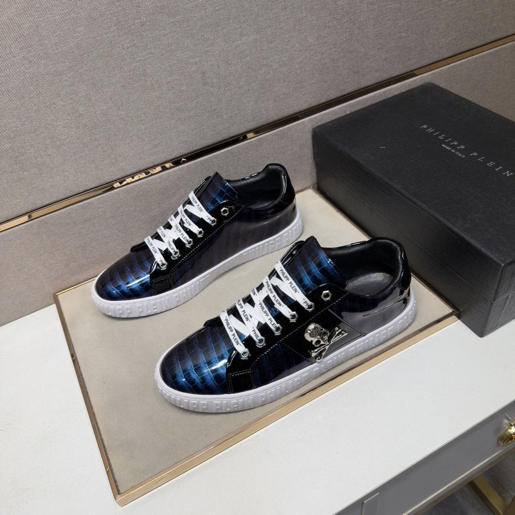 Philipp Plein Black and Gray Plaid Low-Top Sneakers — side