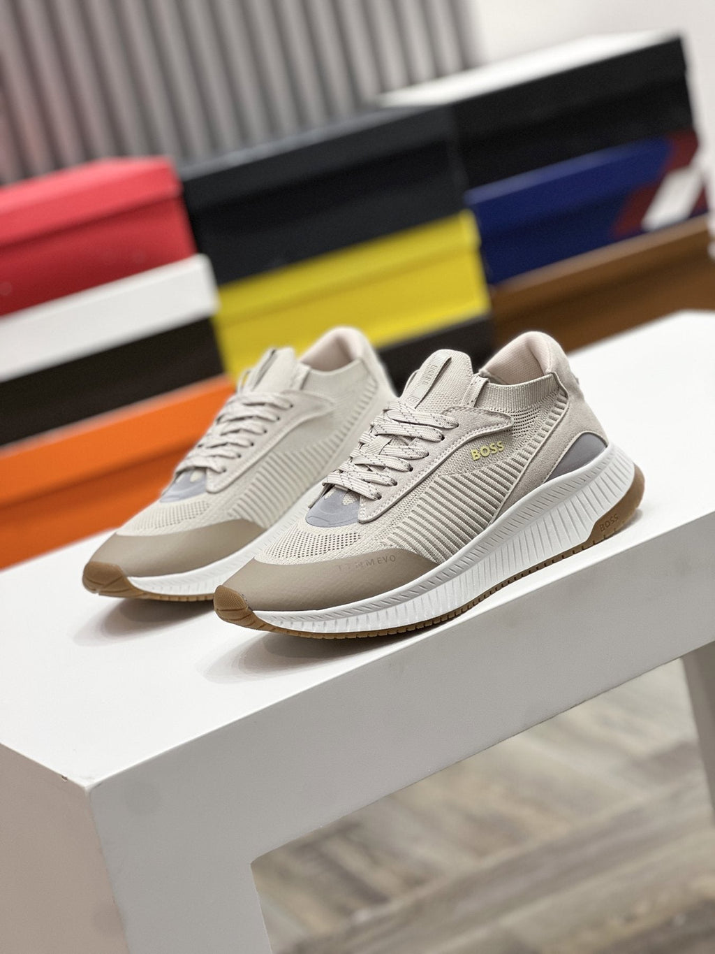 BOSS Knit Ribbed-Sole Sneakers — side