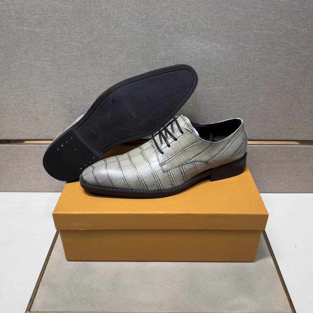 Louis Vuitton Crocodile-Embossed Lace-Up Dress Shoes — back