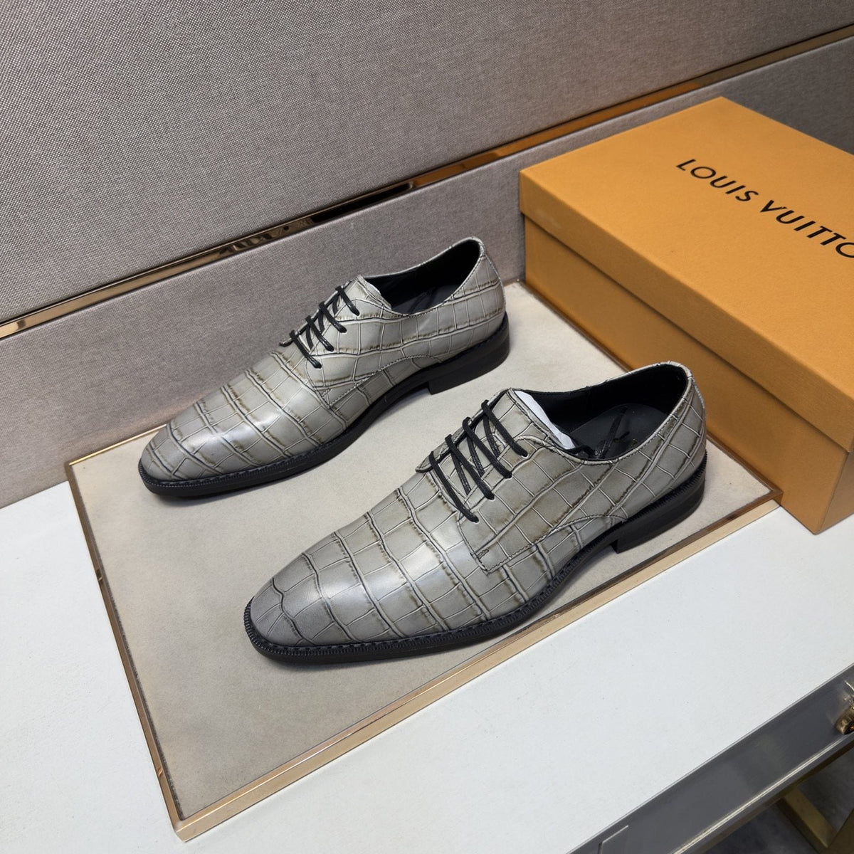 Louis Vuitton Crocodile-Embossed Lace-Up Dress Shoes — side