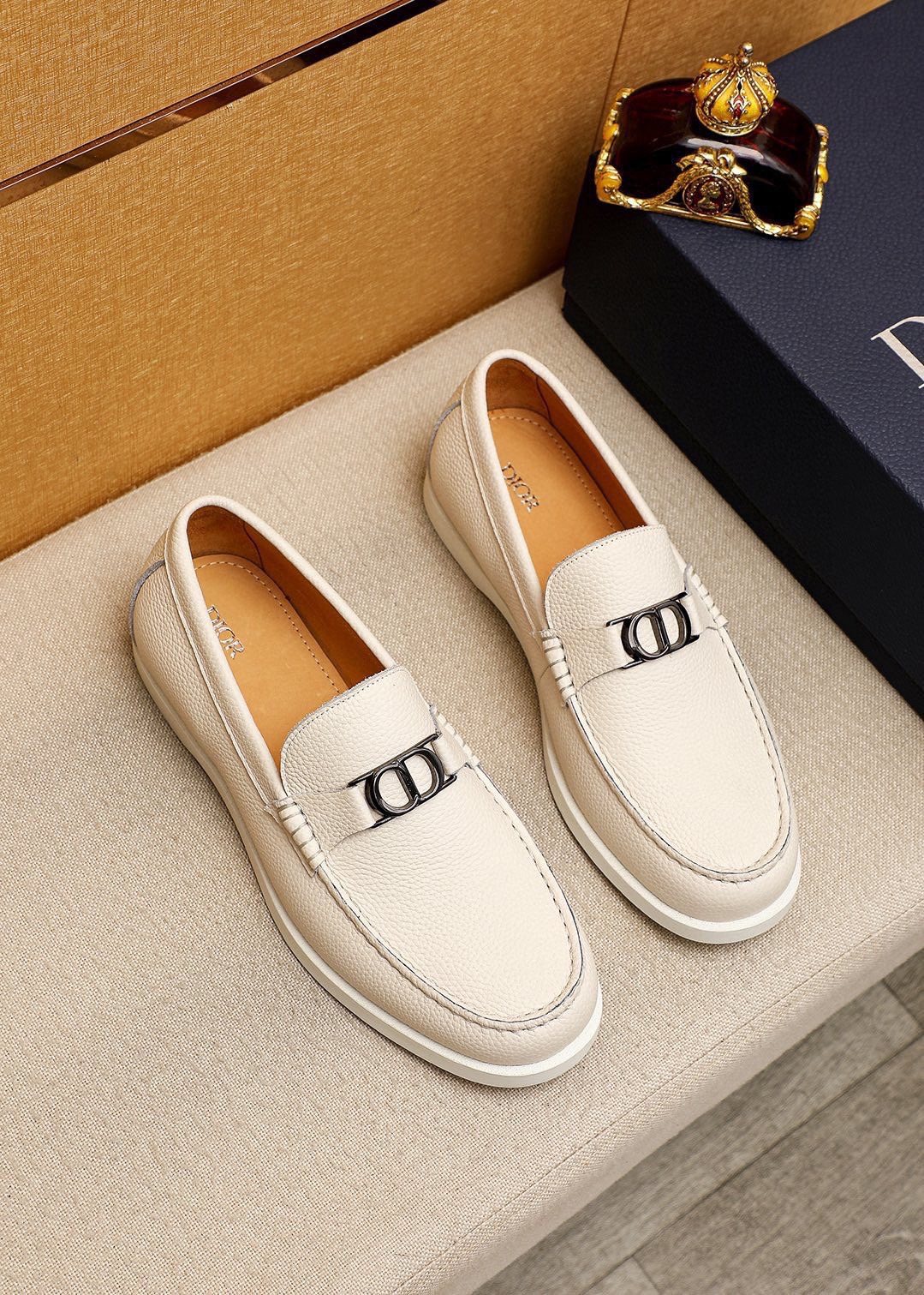 Dior Textured Leather Slip-On Shoes — front