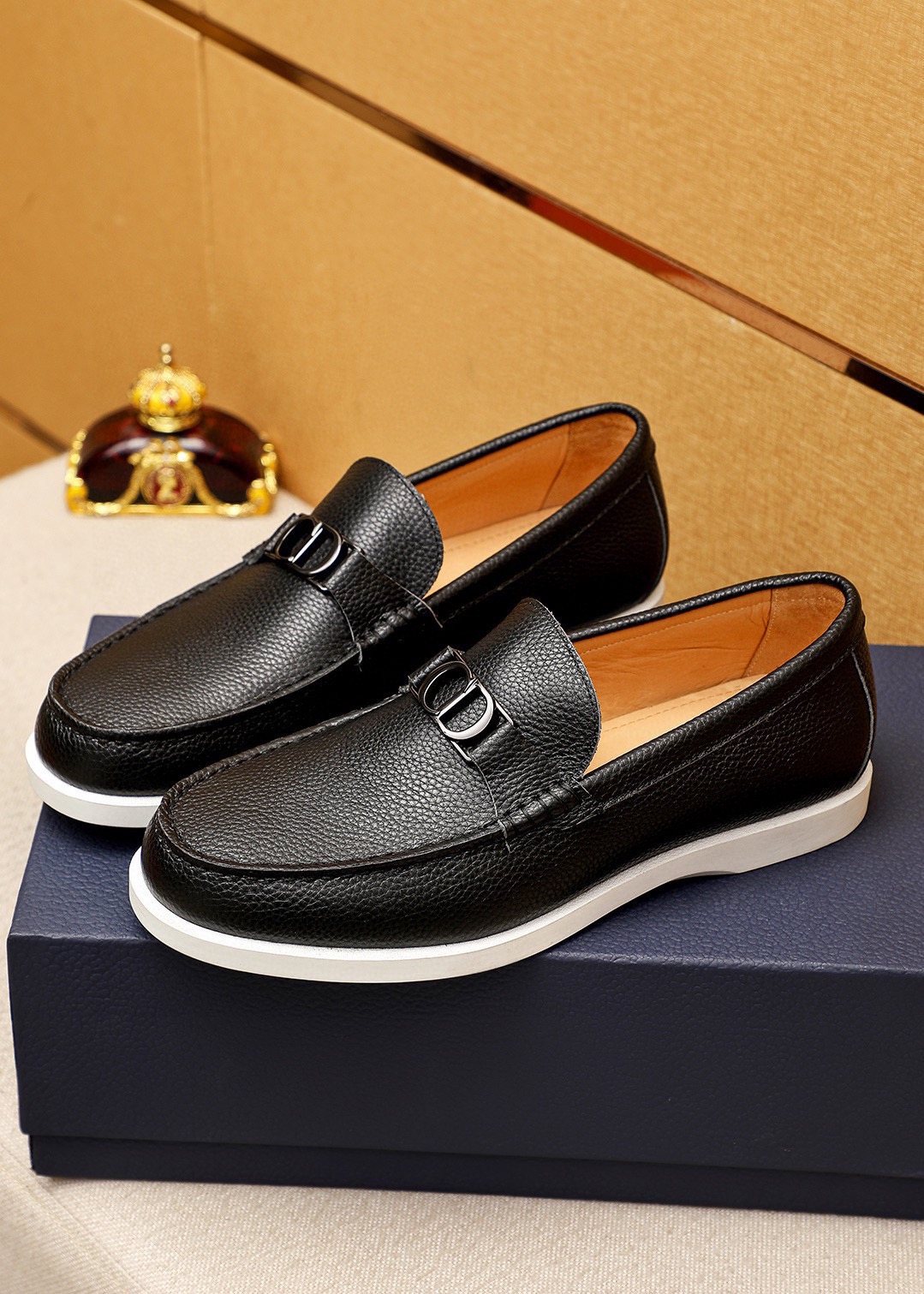 Dior Textured Leather Slip-On Shoes — front