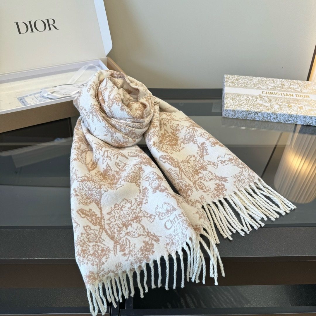 Dior Botanical Toile Fringed Scarf — detail