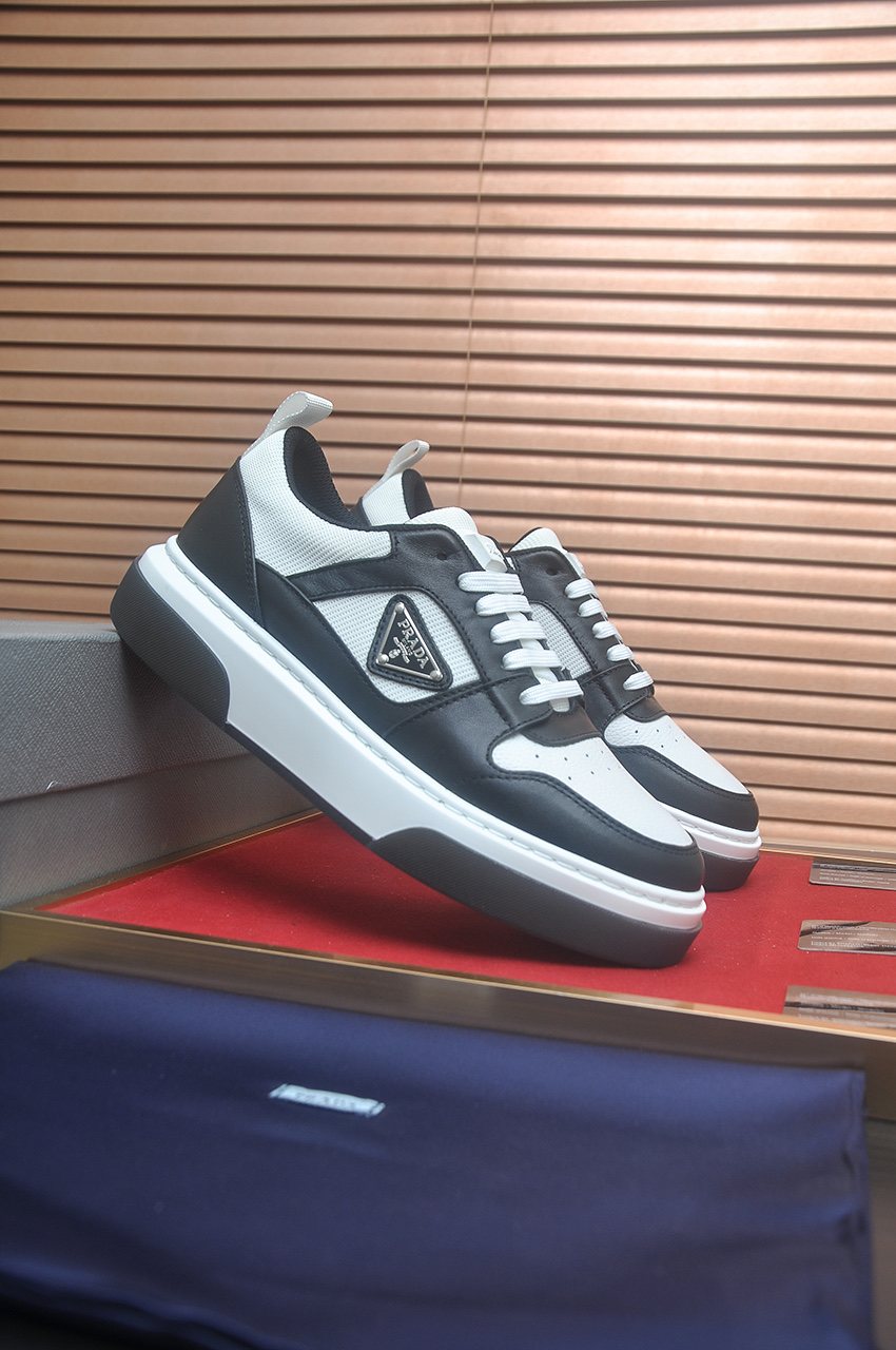 Prada Triangle Plaque Low-Top Sneakers — side