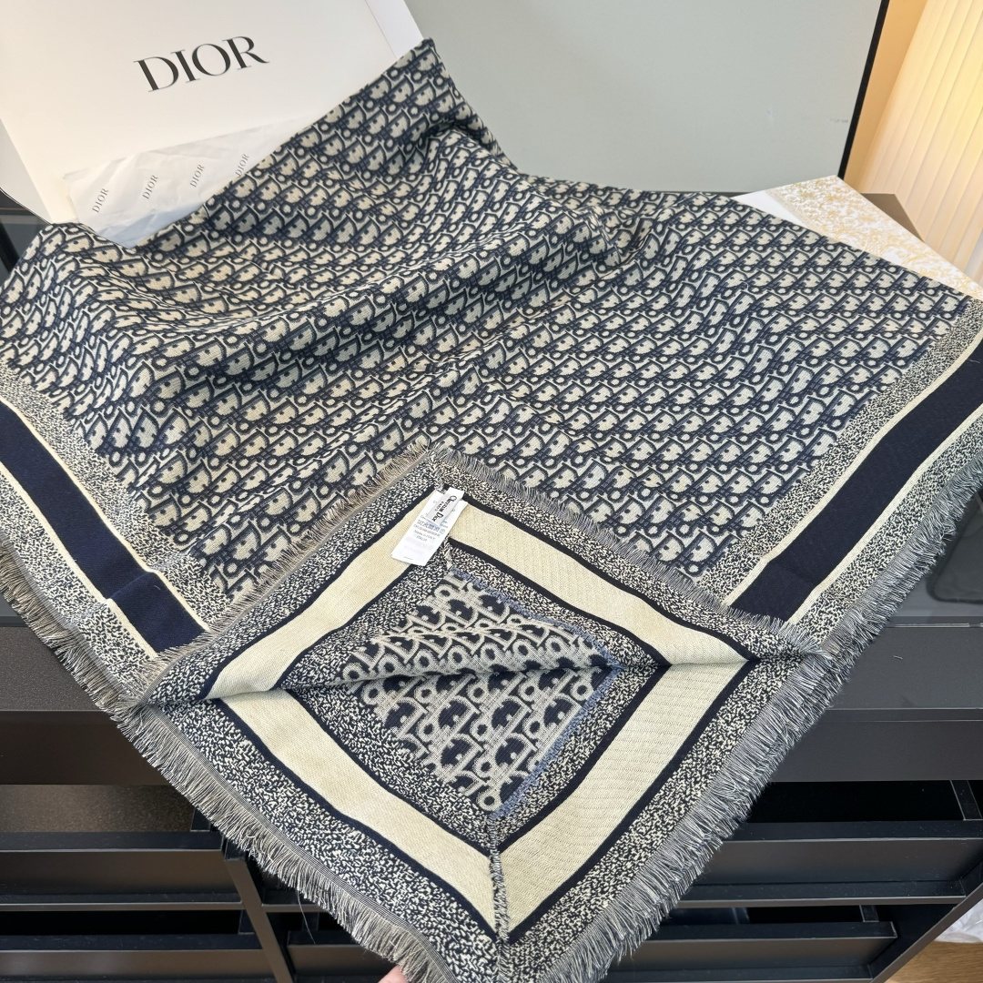 Dior Fringed Patterned Shawl — side