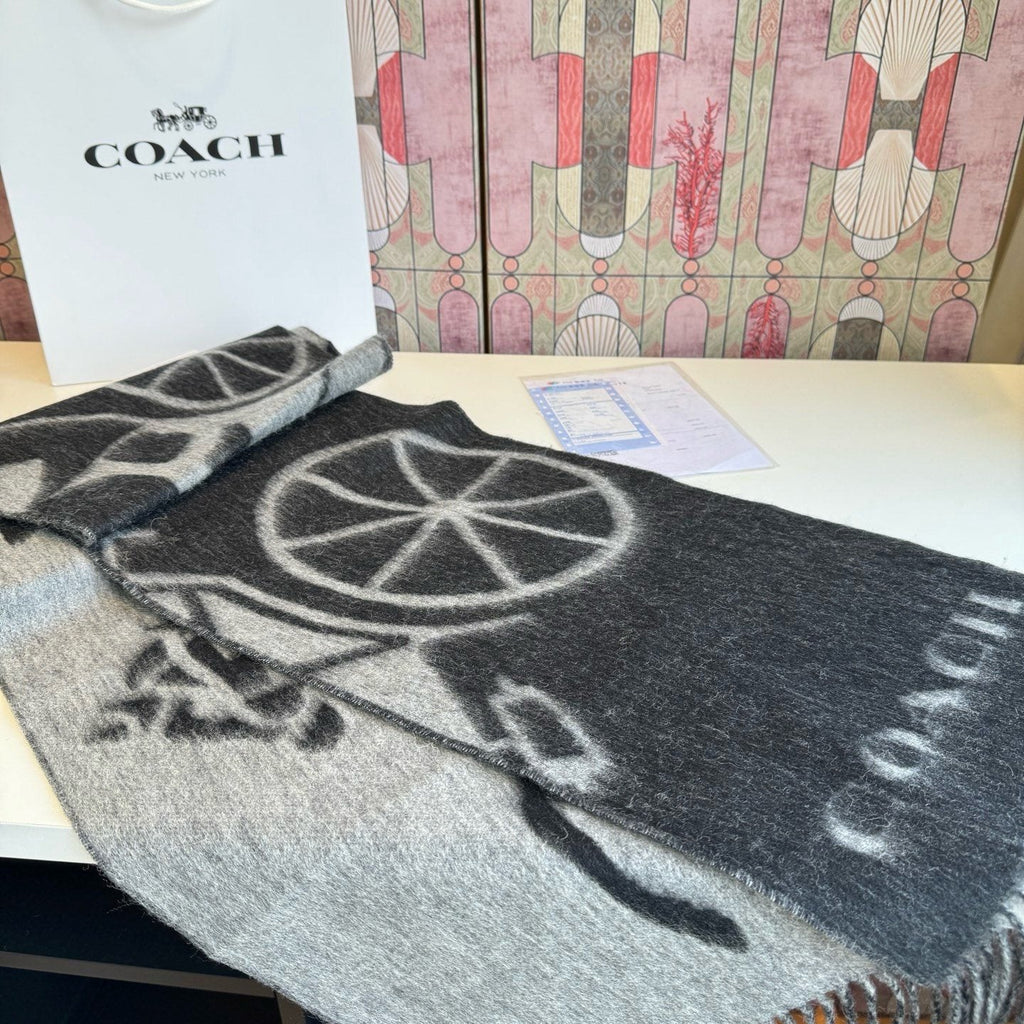 Coach Reversible Fringed Logo Scarf — front