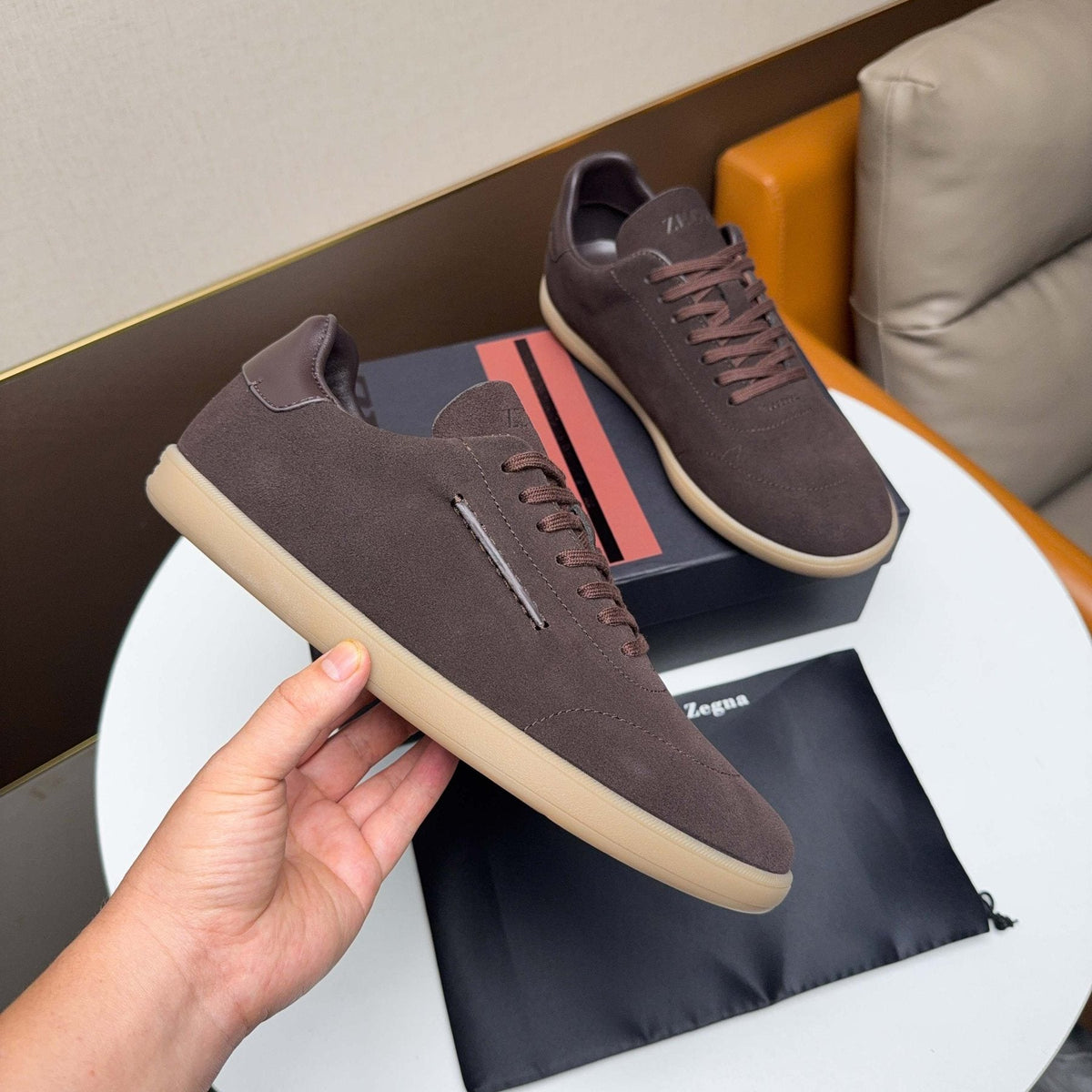 ZEGNA Suede Low-Top Sneakers — model