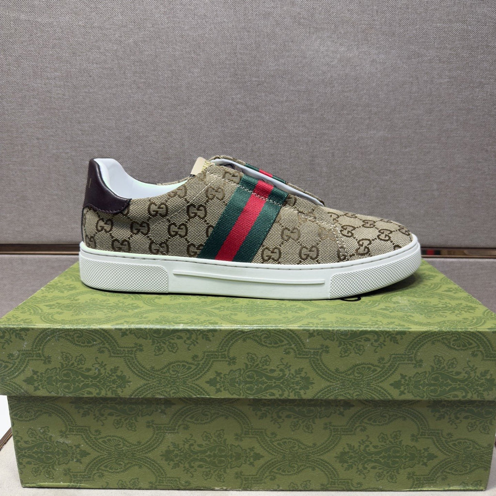 Gucci Men’s Monogram Web Slip-On Shoes — side