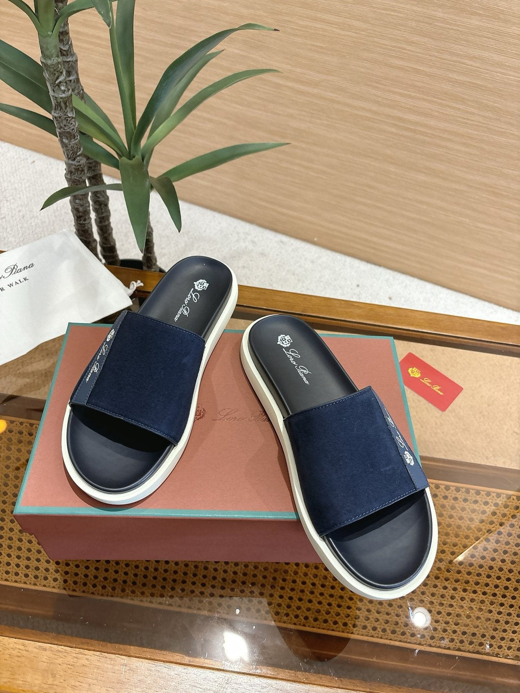 Loro Piana Wide-Strap Slide Sandals — front