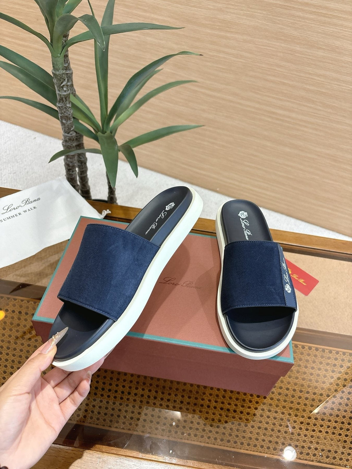 Loro Piana Wide-Strap Slide Sandals — side