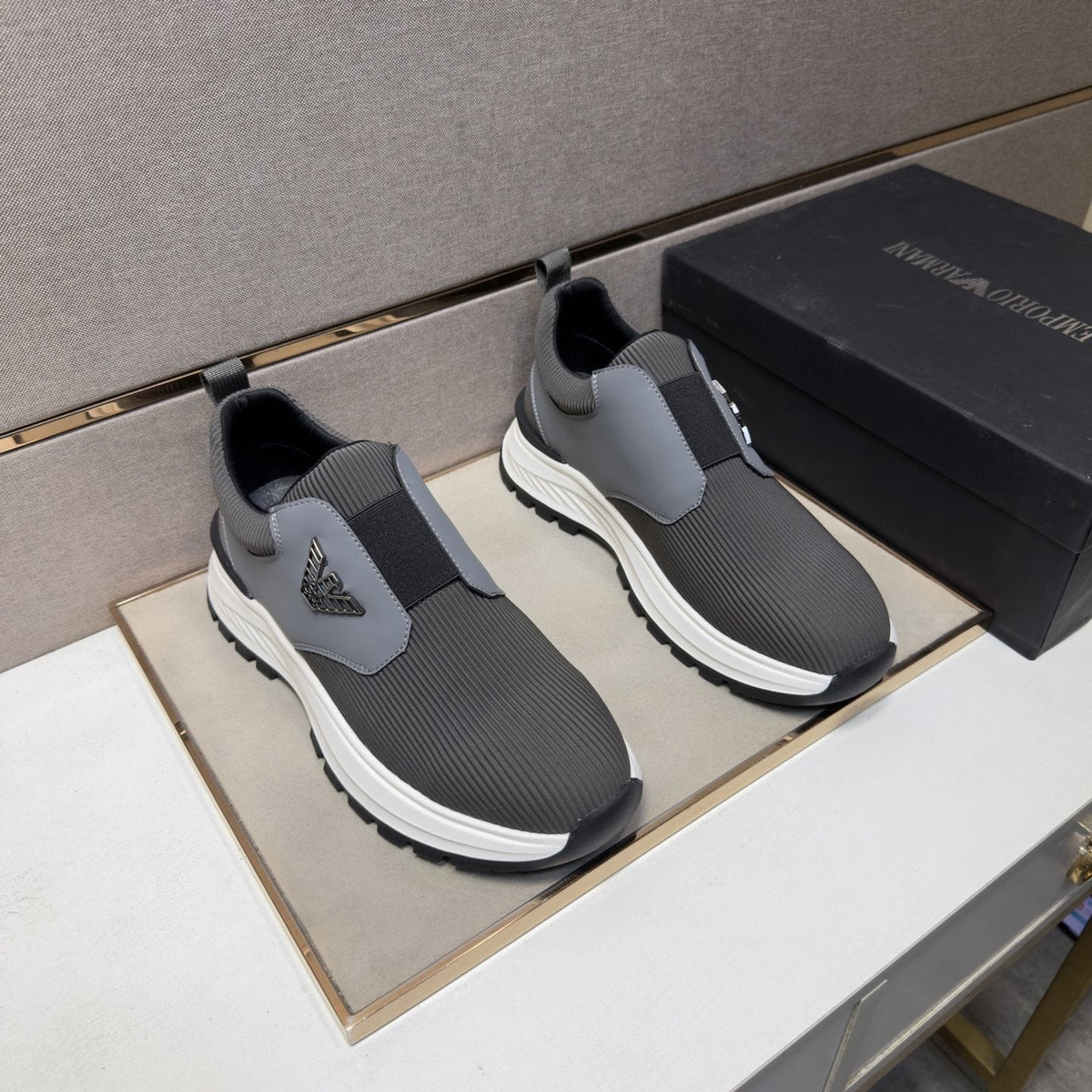 Armani Black Slip-On Sneakers — front