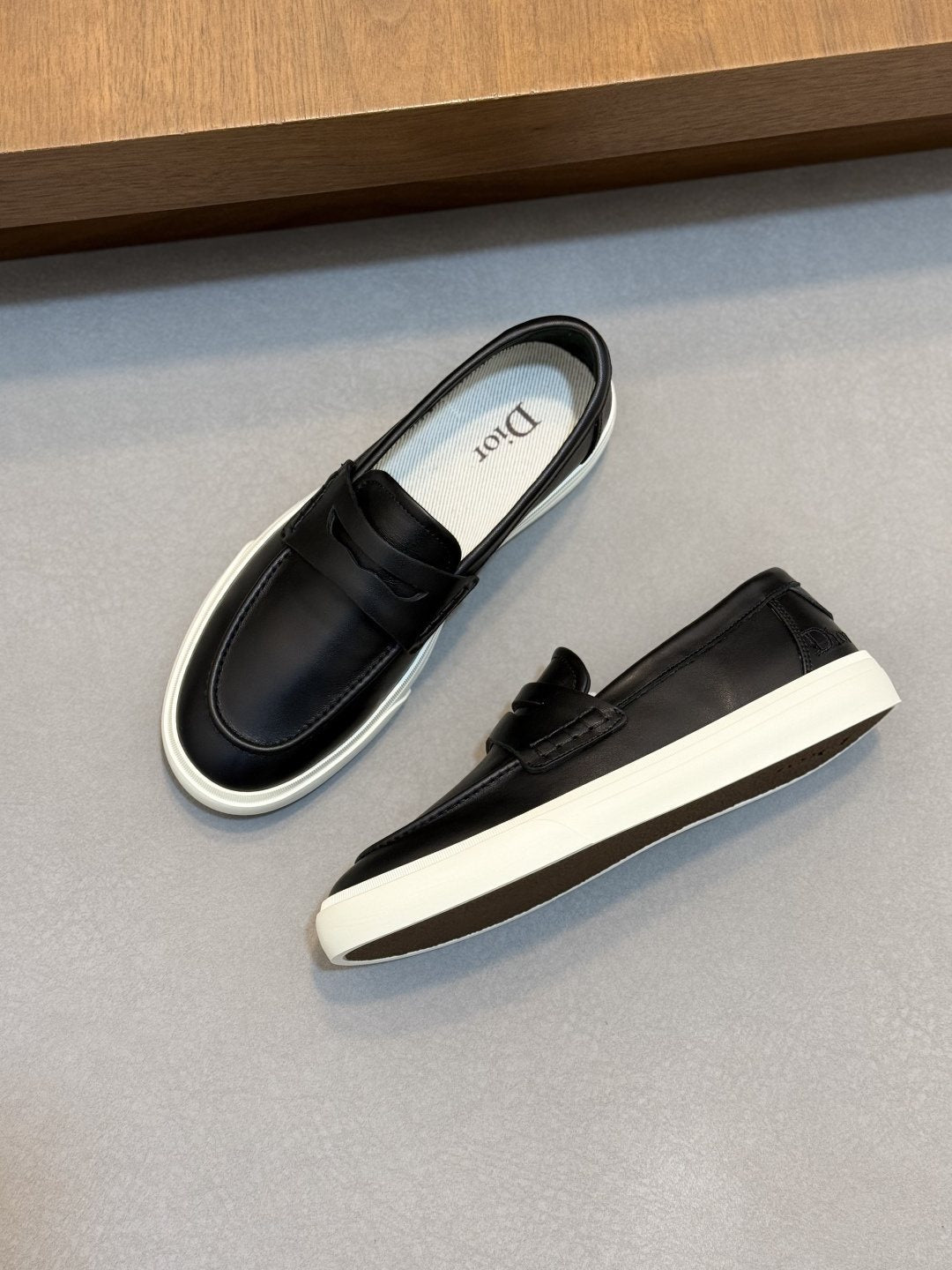 Dior Leather Strap Slip-On Shoes — front