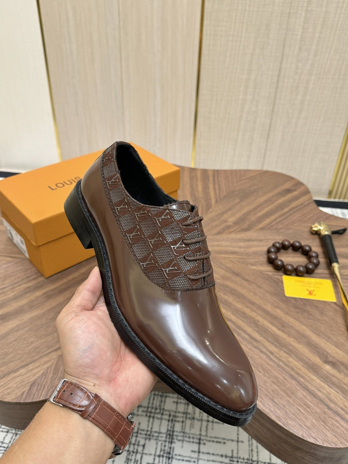 Louis Vuitton Textured Vamp Lace-Up Dress Shoes — model