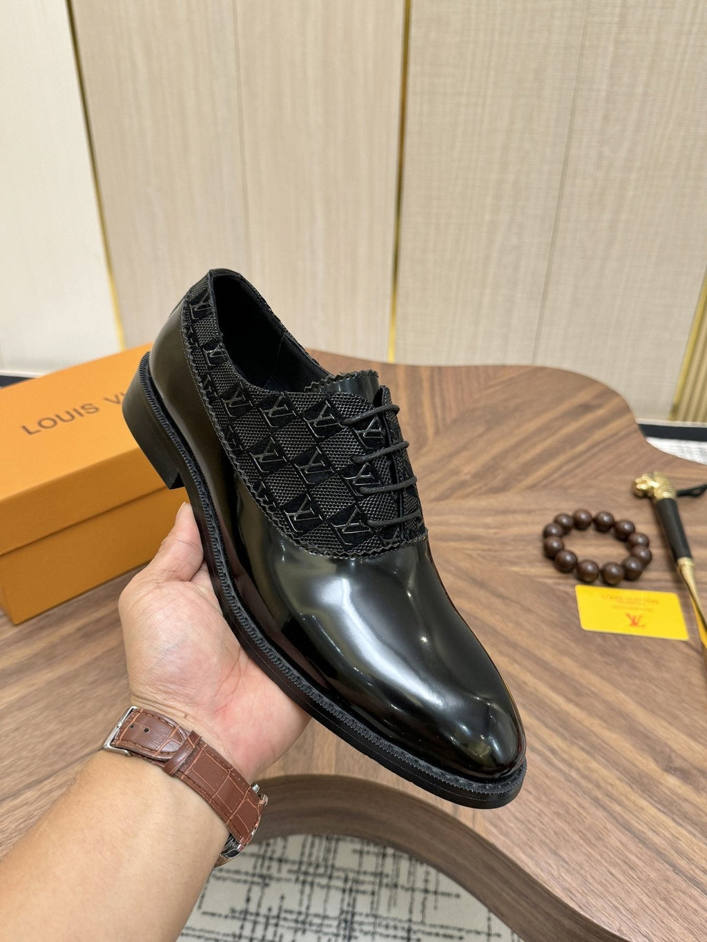 Louis Vuitton Textured Vamp Lace-Up Dress Shoes — model