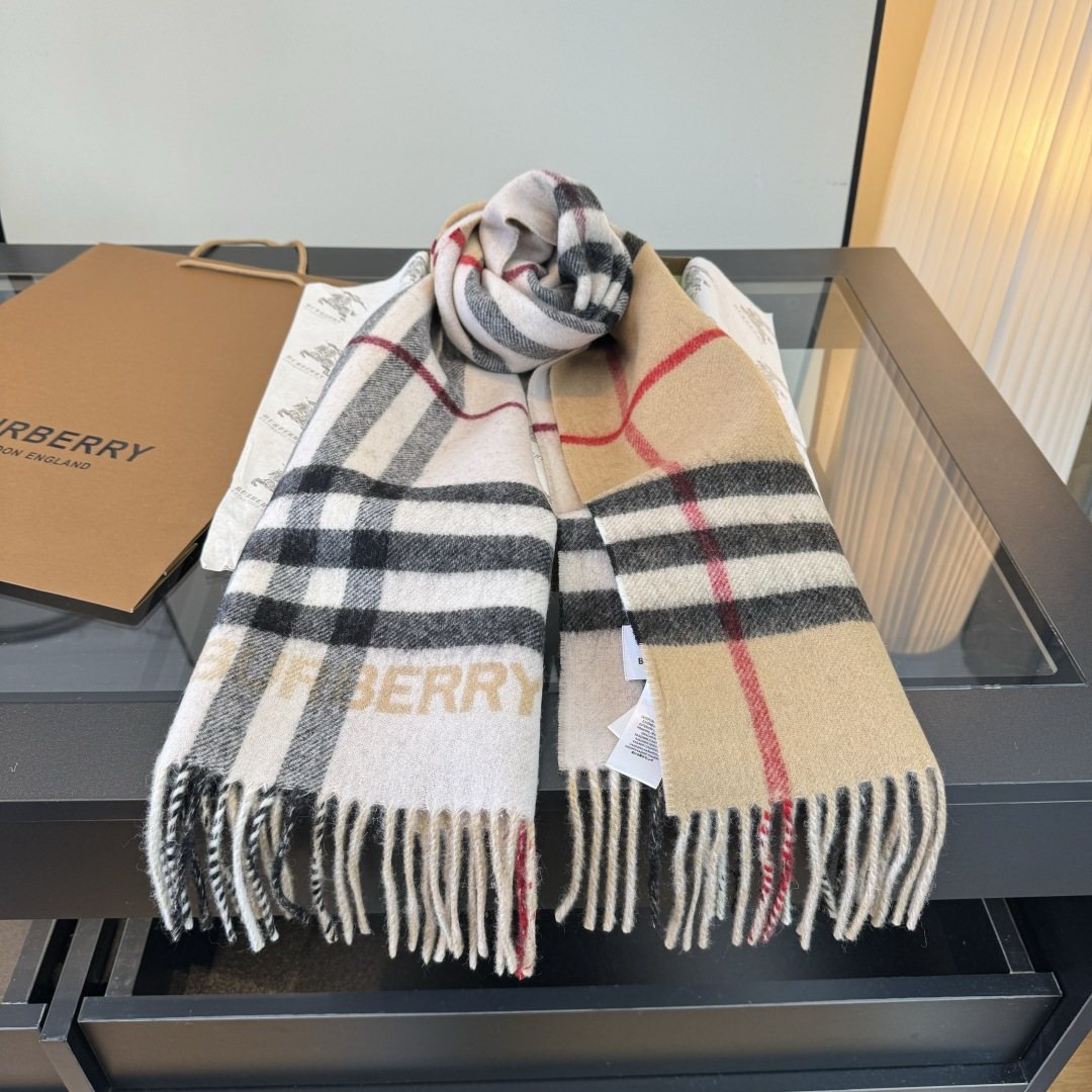 Burberry Beige Plaid Fringed Scarf — hero