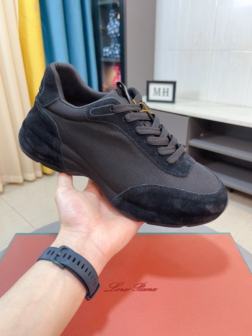 Loro Piana Mesh Lace-Up Sneakers — side
