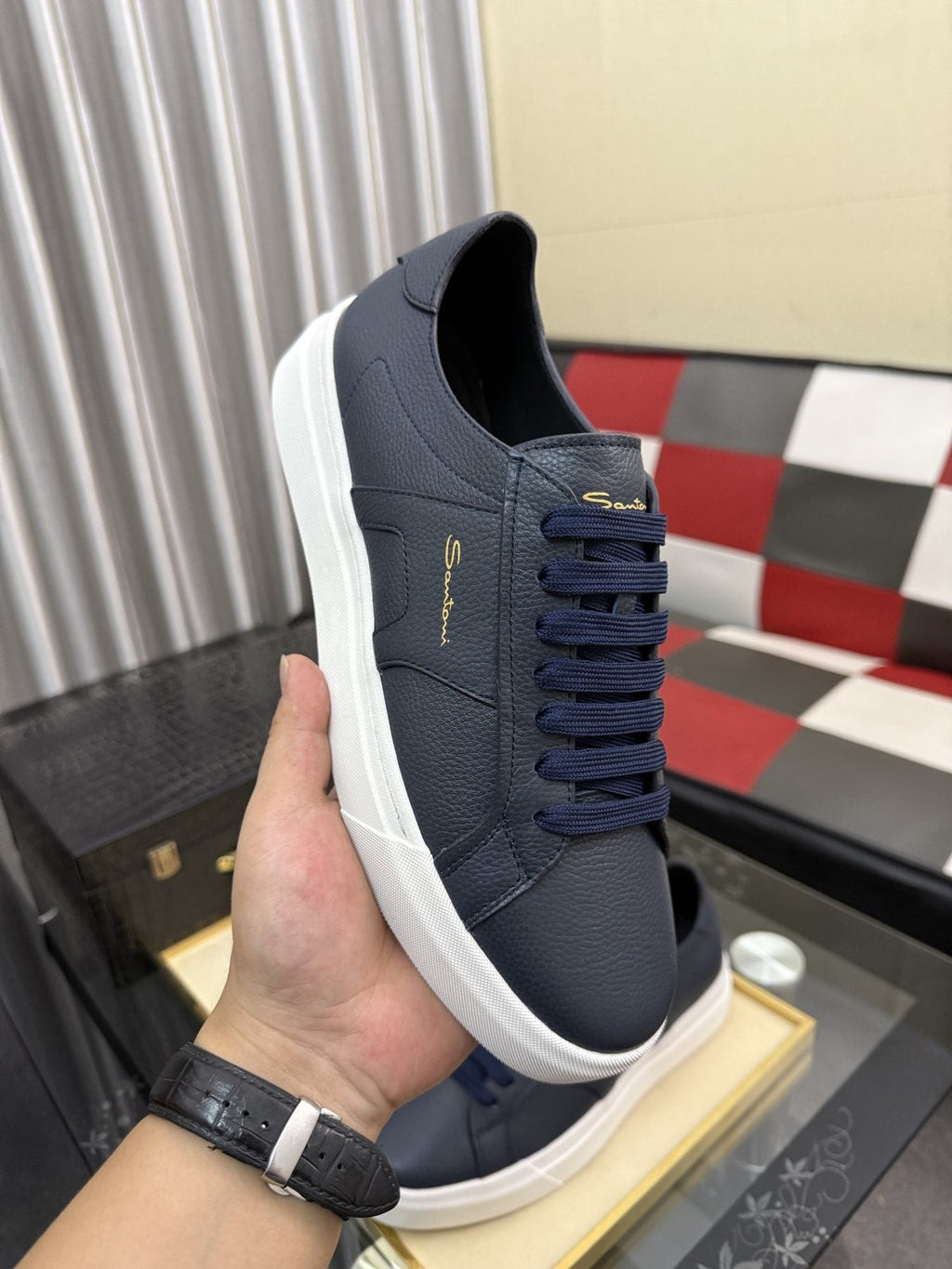 Santoni Textured Low-Top Sneakers — model