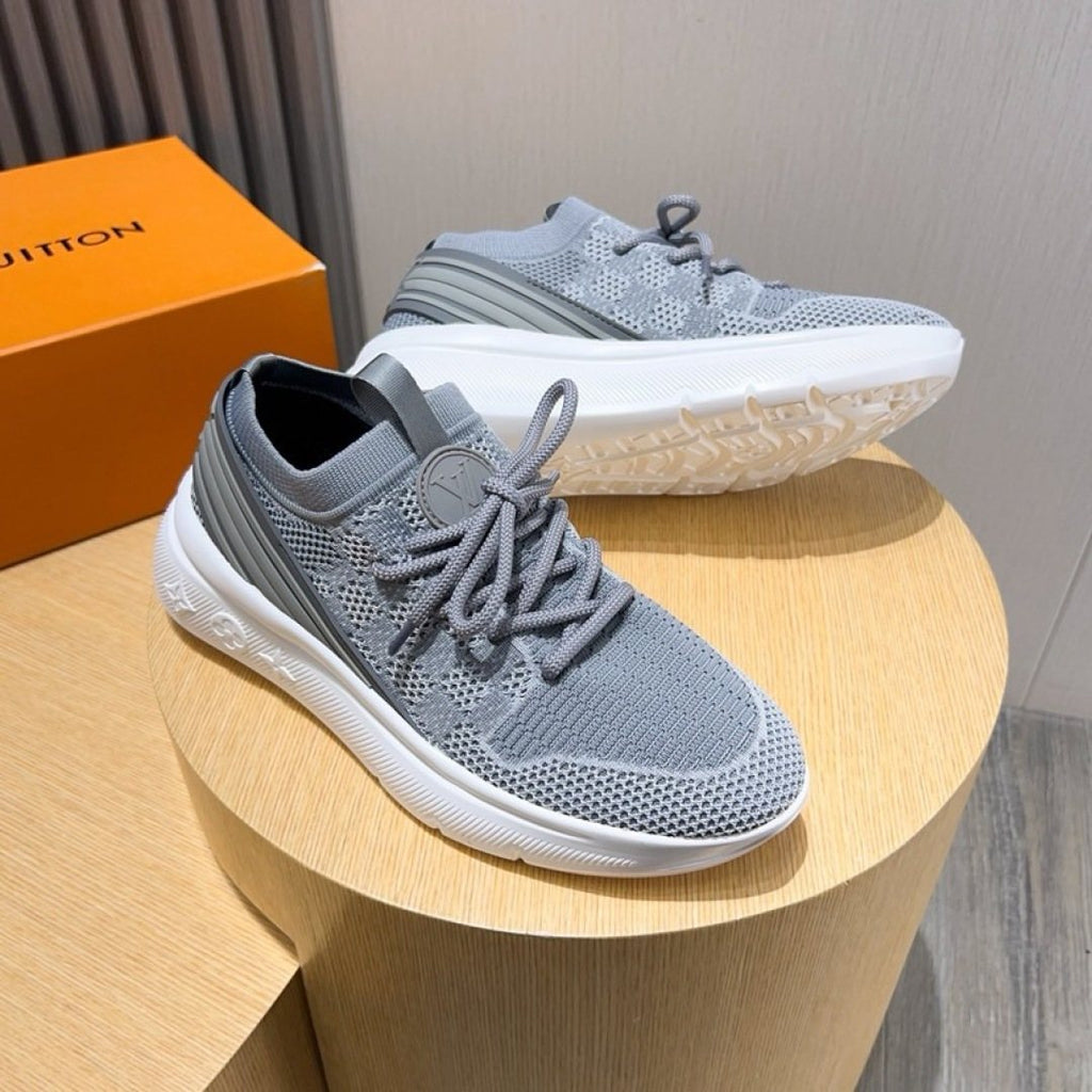 Louis Vuitton Gray Knit Sneakers — front